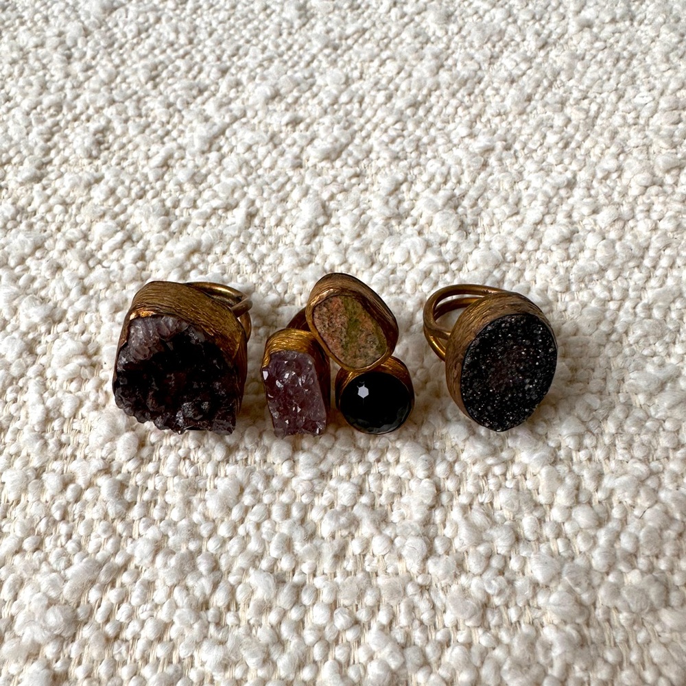 Vintage Geode Druzy Rings Set of 3 Amythyst Onyx Agate